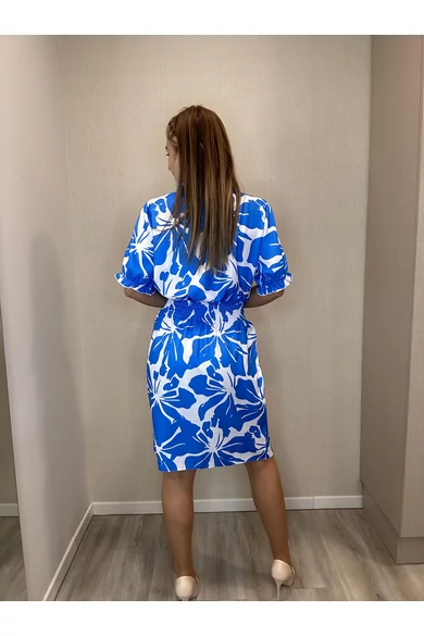 Blue Nature - Teresa Királykék-Ecrü Mintás Ruha