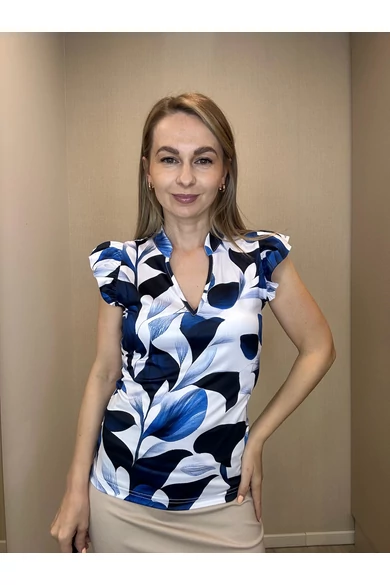 Blue Nature - Polia Királykék Levél-Mintás Felső