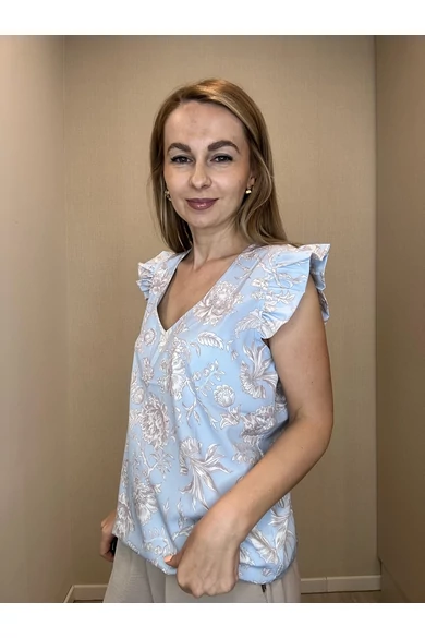 Blue Nature - Fiona Világoskék Virág-Mintás Felső