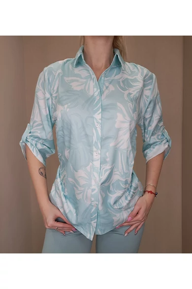 Blue Nature - Korina Menta-Ecrü Virág-Mintás Blúz