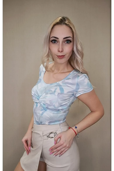 Blue Nature - Liza Ecrü-Menta Levél-Mintás Felső