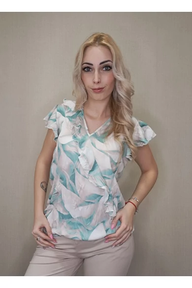Blue Nature - Frida Menta-Ecrü Mintás Felső