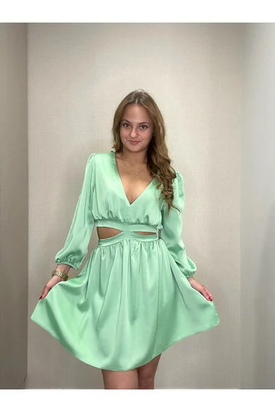 Envy - Nyitott Derekú Menta Szatén Ruha