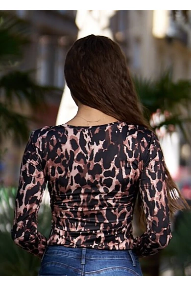 Envy - Basic Mintás Barna-Fekete Felső/Ocelot