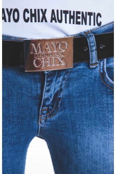 Mayo Chix - Strasszos Kocka Öv Fényes Fekete (Ezüst)