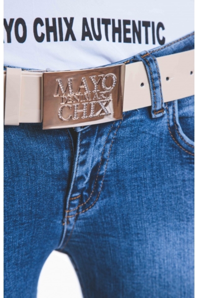 Mayo Chix - Strasszos Kocka Öv Fényes Fehér (Ezüst)