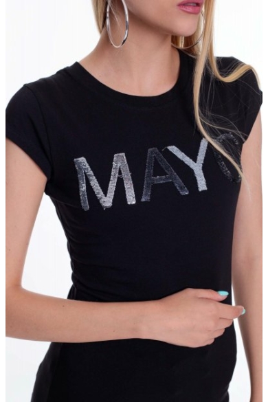 Mayo Chix - Light Átforduló Flitteres Fekete Póló