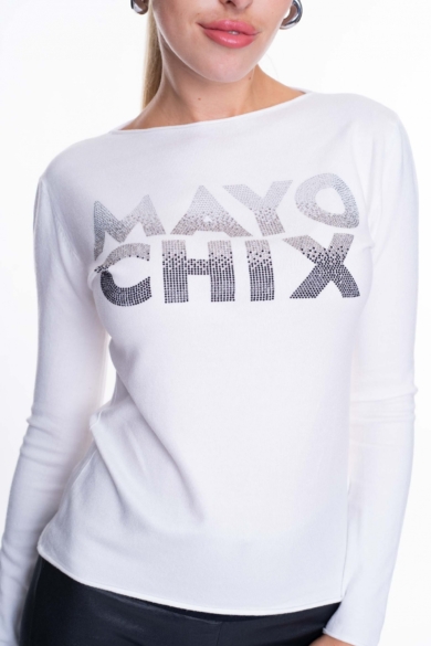Mayo Chix - Nápoly Kötött Strassz Átmenetes Fehér Pulóver