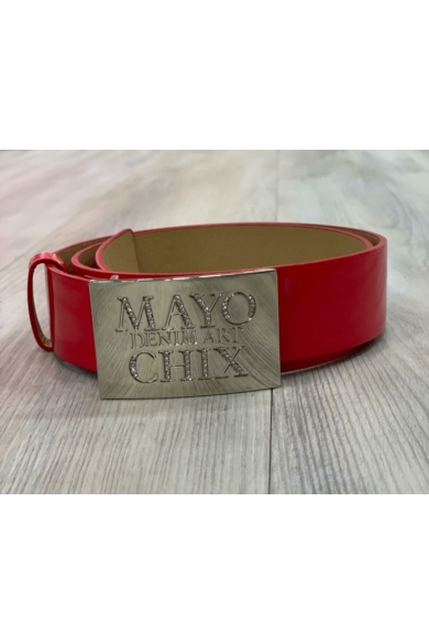 Mayo Chix - Strasszos Kocka Öv Fényes Piros (Ezüst)