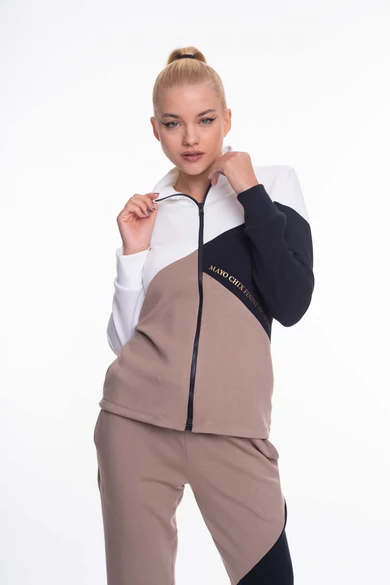 Mayo Chix - Doggy 3színű Ecrü-Drapp-Fekete Melegítő Felső