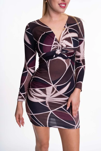 Mayo Chix - Creek Mintás Sötétbarna-Bordó Ruha