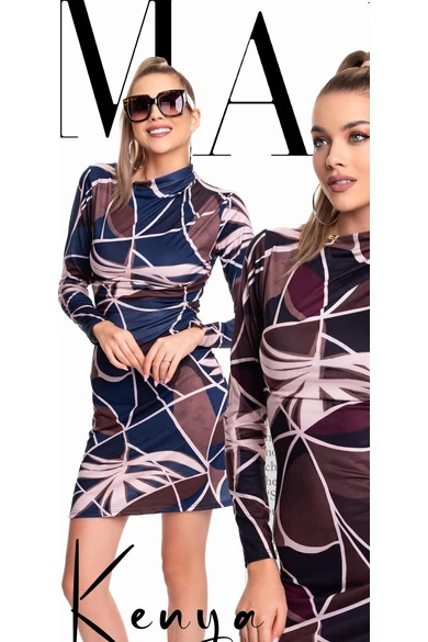 Mayo Chix - Kenya Mintás Sötétbarna-Kék Ruha