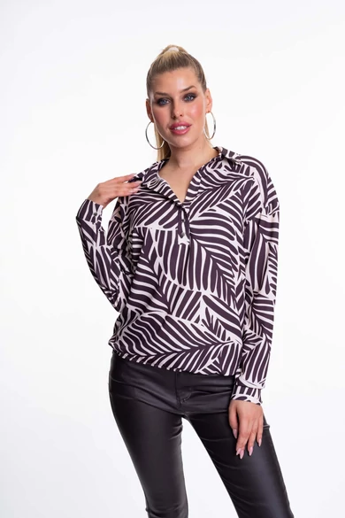 Mayo Chix - Barcelona Mintás Sötétbarna Blúz