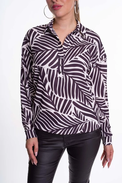 Mayo Chix - Barcelona Mintás Sötétbarna Blúz