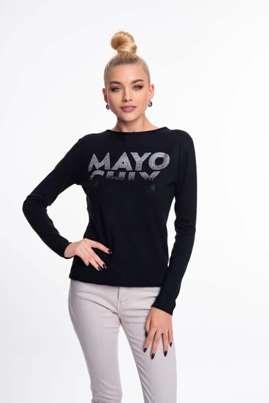 Mayo Chix - Nápoly Fekete Pulóver/Átmenetes Strassz