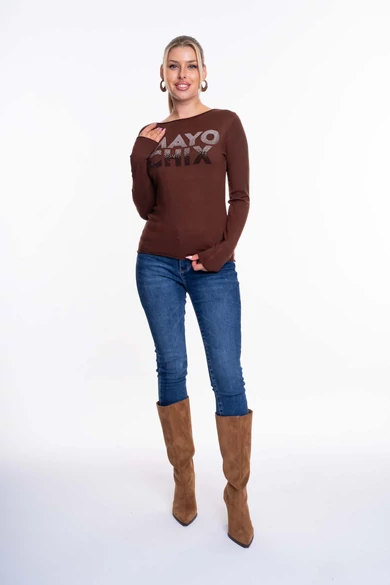 Mayo Chix - Nápoly Sötétbarna Pulóver/Átmenetes Strassz