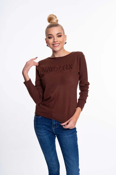 Mayo Chix - Nápoly Sötétbarna Pulóver/Hímzett