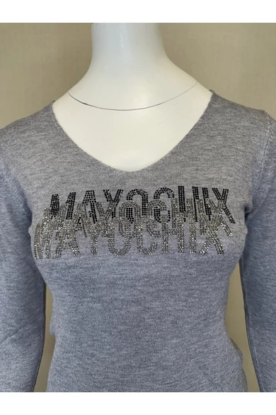 Mayo Chix - Wessex Szürke Kötött Pulóver/Töltött 3Strasszos