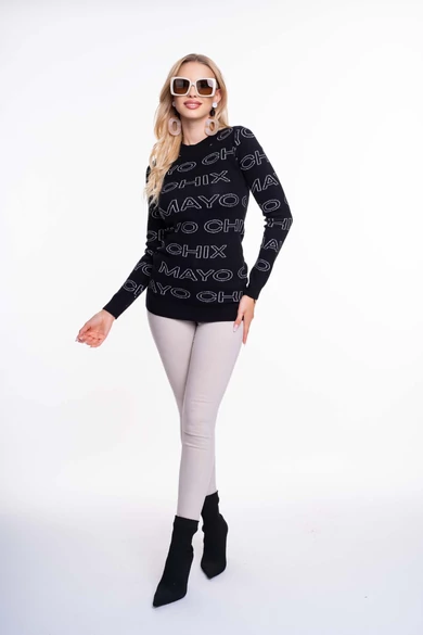 Mayo Chix - Pear Fekete-Bézs Kötött Pulóver