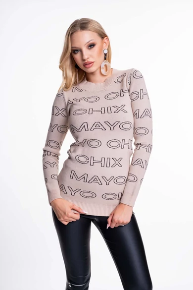 Mayo Chix - Pear Bézs-Fekete Kötött Pulóver