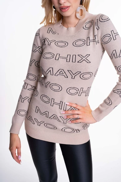 Mayo Chix - Pear Bézs-Fekete Kötött Pulóver