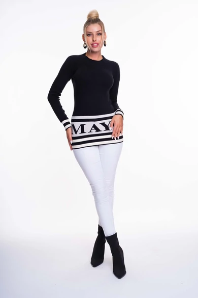 Mayo Chix - Corona Fekete-Ecrü Kötött Pulóver