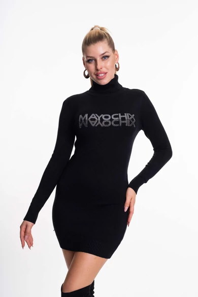 Mayo Chix - Miracle Fekete Kötött Ruha/2 Strassz