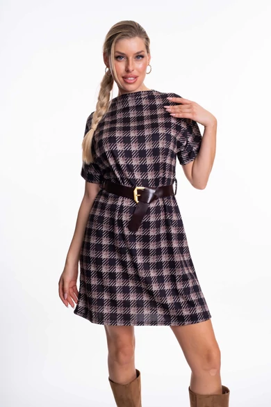 Mayo Chix – Lídia Kockás Sötétbarna-Fangó Ruha