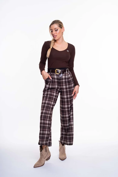 Mayo Chix – Valentina Kockás Sötétbarna Nadrág