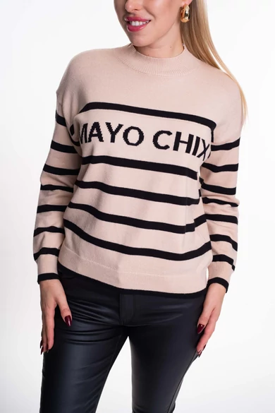 Mayo Chix - Macy Bézs Csíkos Kötött Pulóver
