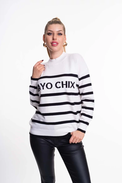Mayo Chix - Macy Ecrü Csíkos Kötött Pulóver