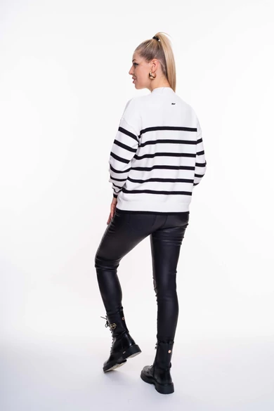 Mayo Chix - Macy Ecrü Csíkos Kötött Pulóver