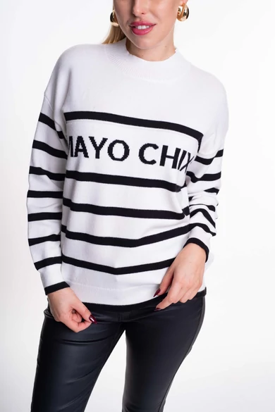 Mayo Chix - Macy Ecrü Csíkos Kötött Pulóver
