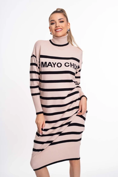 Mayo Chix - Maison Bézs Csíkos Kötött Ruha
