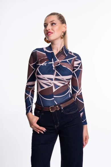 Mayo Chix - Betty Mintás Sötétbarna-Kék Felső