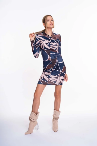 Mayo Chix - Betty Mintás Sötétbarna-Kék Ruha