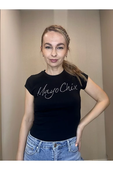 Mayo Chix - Light Strasszos Fekete Póló
