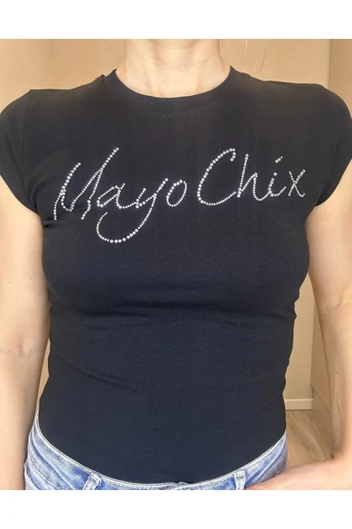 Mayo Chix - Light Strasszos Fekete Póló
