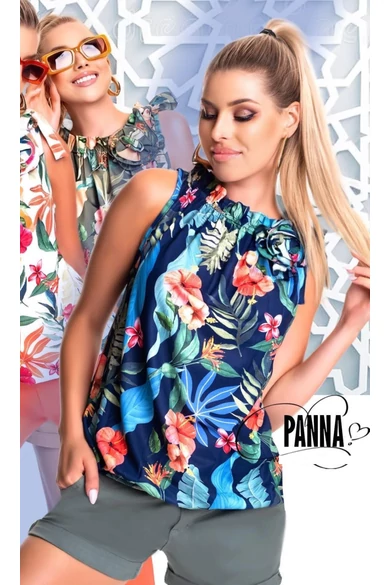 Mayo Chix - Panna Sötétkék Virág Mintás Felső