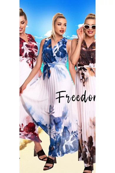 Mayo Chix - Freedom Ecrü-Kék Virág Mintás Ruha