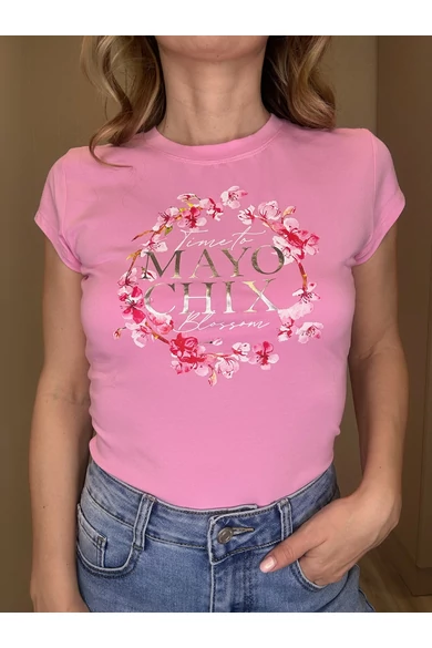 Mayo Chix - Light Halványrózsaszín Virágos Póló