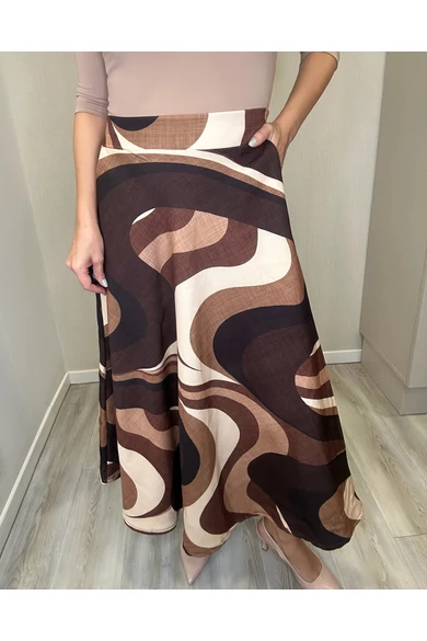 BEST - Sötétbarna-Barna Mintás Szoknya/Hullám