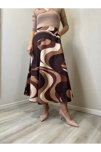 BEST - Sötétbarna-Barna Mintás Szoknya/Hullám