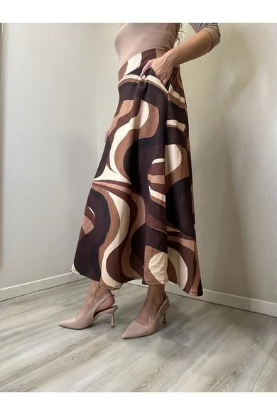 BEST - Sötétbarna-Barna Mintás Szoknya/Hullám