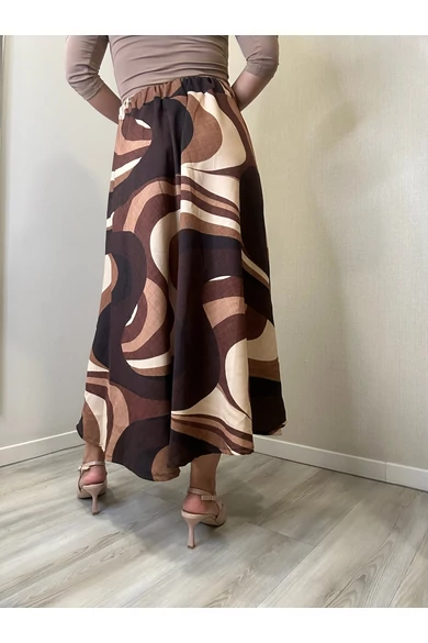 BEST - Sötétbarna-Barna Mintás Szoknya/Hullám