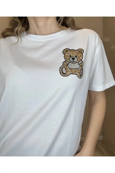 BEST - Fehér Póló 'Strassz Maci'