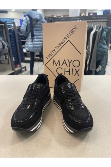 Mayo Chix - Fekete Strasszos Fűzős Cipő