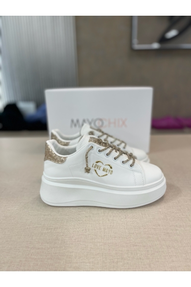 Mayo Chix - 4100 Strasszos Fűzős Fehér Sneaker