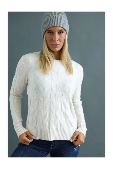 Warp Zone - Ecrü Kötött Pulóver