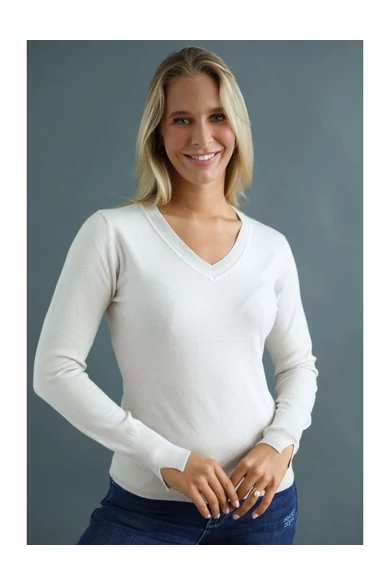 Warp Zone - Ecrü Kötött Pulóver